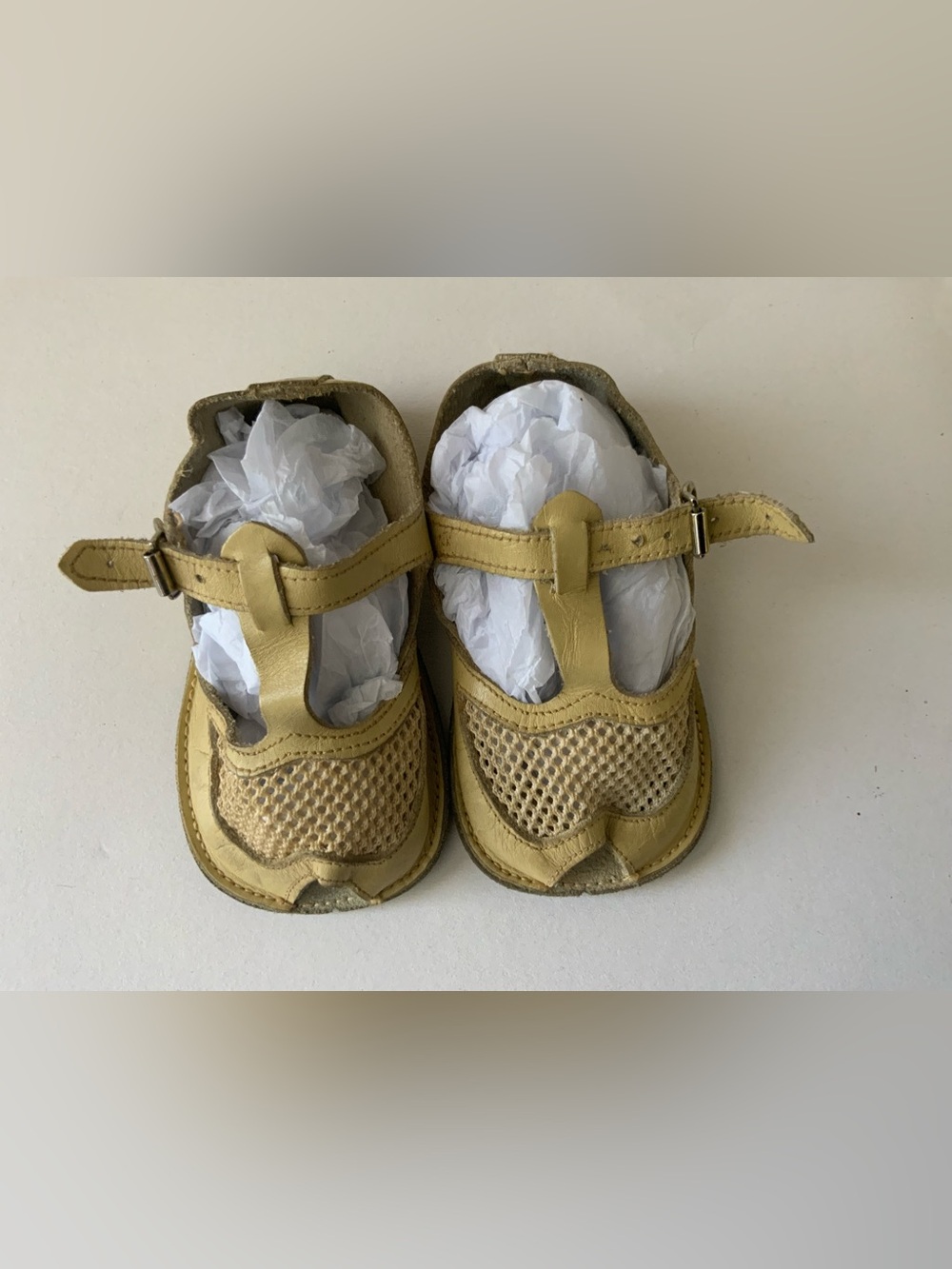 Vintage 50s Toddler Yellow Leather Sandals Peep Toe